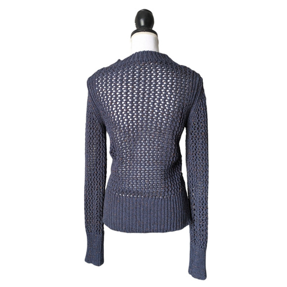 MiH Jeans Navy Blue Metallic Copper Open Knit Sweater Size Small Lurex Thick - Picture 2 of 6